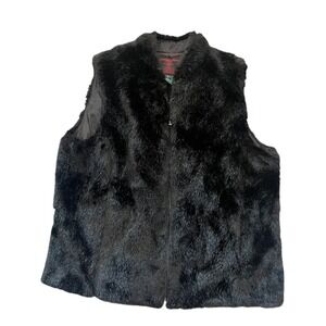 Black Label LAUREN Lauren Ralph Lauren Fur Vest Women's Size L‎ Black Zip Front
